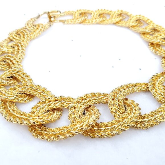Vintage Chunky Link Necklace Textured Gold Tone Bold Statement Hollywood Glam - Picture 2 of 6